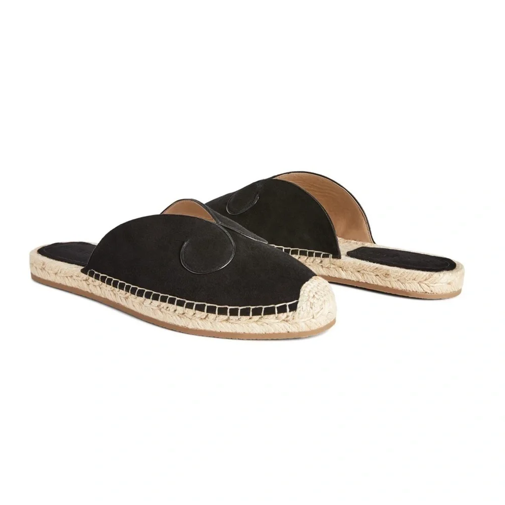 M Gemi Leather Slides Espadrille Black Size 7 Nido Curvo Italy Euro Coastal